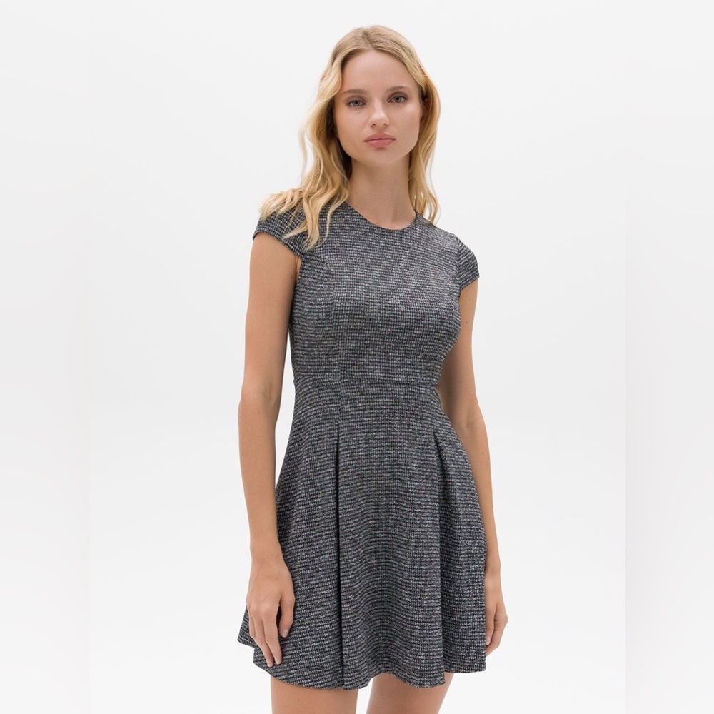 H&M Charcoal Gray Textured Fit-and-Flare Midi Dress